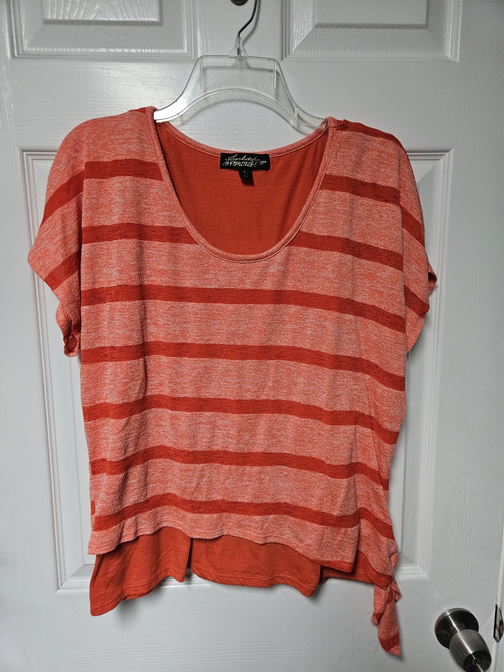 Absolutely Famous Coral and Striped Layered Blouse